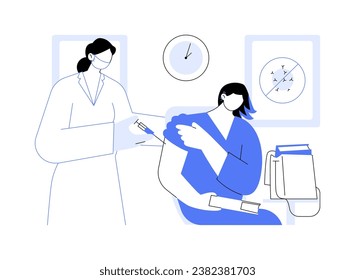 Flu shot abstract concept vector illustration. Doctor in uniform gives flu vaccine to student, preventative medicine, public health medicine sector, strengthening immunity abstract metaphor.