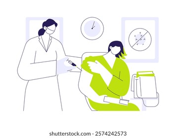 Flu shot abstract concept vector illustration. Doctor in uniform gives flu vaccine to student, preventative medicine, public health medicine sector, strengthening immunity abstract metaphor.