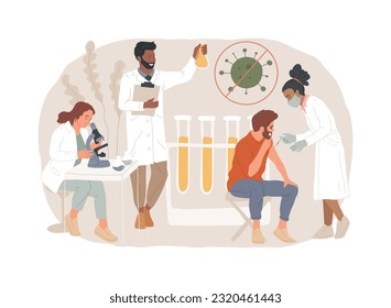 Flu shot isolated concept vector illustration. Virus infection vaccine, flu season vaccination program, medical laboratory team, influenza scientific research, public health vector concept.