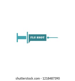 Flu shot sticker, vector illustration, flat syringe silhouette, logo, icon