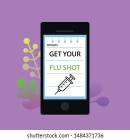 Flu Shot written on a Note in a phone