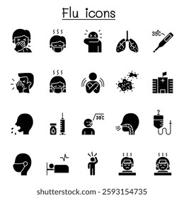 Flu, sick and illness icon set in glyph style