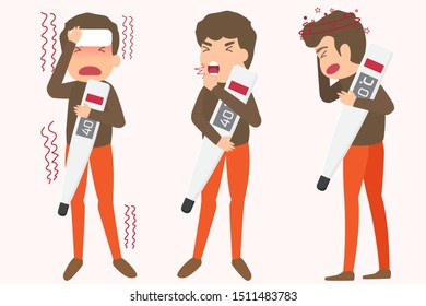 Elementos de los síntomas de la enfermedad gripal. Síntomas gripales infográficos. Ilustración vectorial de estilo plano. humanos que tienen síntomas gripales.