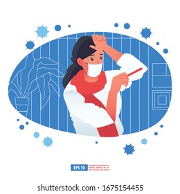 Flu sickness by corona virus concept. Sick person having cold. Ill man headache. Flu illness person. Flat design vector illustration