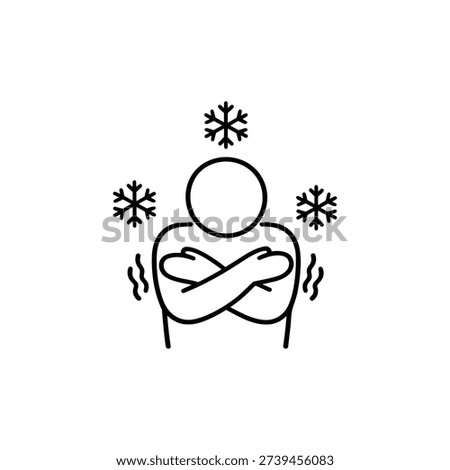 Flu symptom icon person shivering with cold black and white influenza line vector illustration