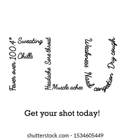 Flu symptom illustration in text. Vector image. 