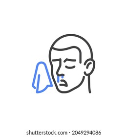 Flu symptom line icon. linear style sign for mobile concept and web design. Man having runny nose, sneeze outline vector icon. Symbol, logo illustration. Vector graphics