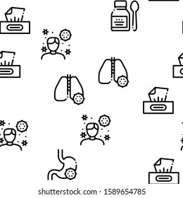 Flu Symptoms Medical Seamless Pattern Vector Thin Line. Illustrations