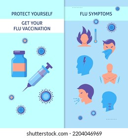 Flu symptoms and vaccination banner in flat style. Vector illustration.