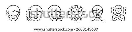 Flu thin line icon set. Web minimal icons