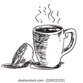 flu treating objects pills home healing cold heat temperature hot tea thermometer drawing illustration
