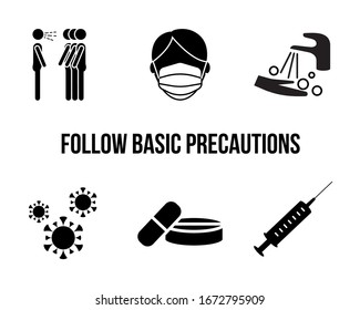 Flu and virus flat icon. Vector illustration silhouette virus protection. Follow basic precautions.