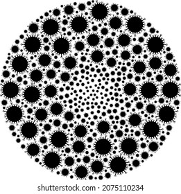 Flu virus icon cycle spheric mosaic. Flu virus items are scattered into round whirlpool mosaic structure. Abstract round globula mosaic is designed from regular flu virus icons.
