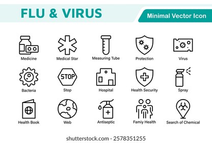 Flu and Virus Icon Set. An essential collection of icons designed to promote health awareness, perfect for enhancing medical materials, educational content, and public health campaigns.