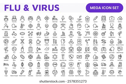 Flu and Virus Icon Set. An essential collection of icons designed to promote health awareness, perfect for enhancing medical materials, educational content, and public health campaigns.