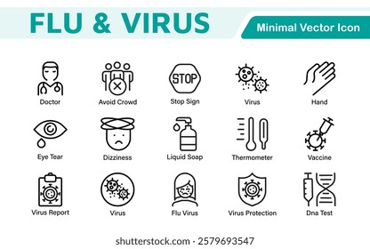 Flu and Virus Icon Set. An essential collection of icons designed to promote health awareness, perfect for enhancing medical materials, educational content, and public health campaigns.