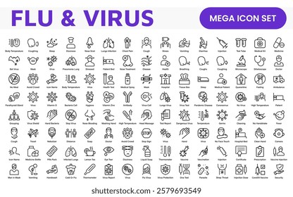 Flu and Virus Icon Set. An essential collection of icons designed to promote health awareness, perfect for enhancing medical materials, educational content, and public health campaigns.