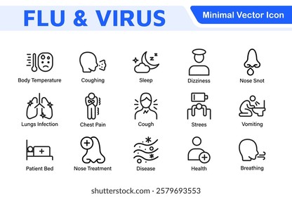 Flu and Virus Icon Set. An essential collection of icons designed to promote health awareness, perfect for enhancing medical materials, educational content, and public health campaigns.