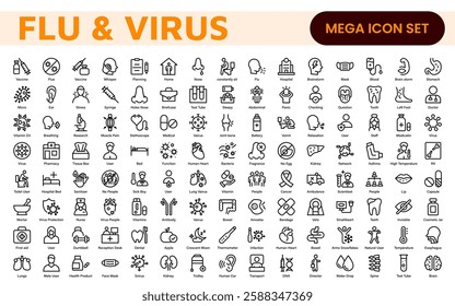 Flu and Virus Icon Set. An essential collection of icons designed to promote health awareness, perfect for enhancing medical materials, educational content, and public health campaigns.