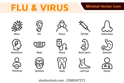 Flu and Virus Icon Set. An essential collection of icons designed to promote health awareness, perfect for enhancing medical materials, educational content, and public health campaigns.