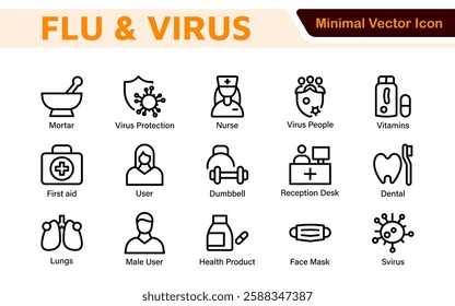 Flu and Virus Icon Set. An essential collection of icons designed to promote health awareness, perfect for enhancing medical materials, educational content, and public health campaigns.