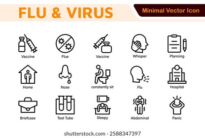 Flu and Virus Icon Set. An essential collection of icons designed to promote health awareness, perfect for enhancing medical materials, educational content, and public health campaigns.