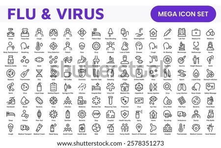 Flu and Virus Icon Set. An essential collection of icons designed to promote health awareness, perfect for enhancing medical materials, educational content, and public health campaigns.