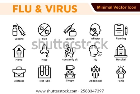 Flu and Virus Icon Set. An essential collection of icons designed to promote health awareness, perfect for enhancing medical materials, educational content, and public health campaigns.