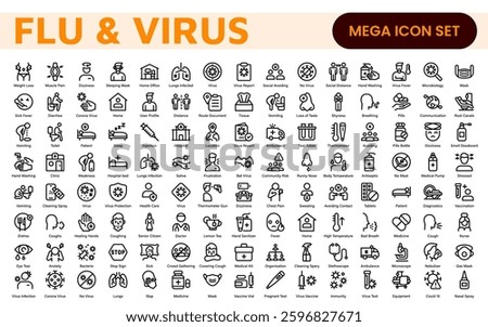 Flu and Virus Icon Set. An essential collection of icons designed to promote health awareness, perfect for enhancing medical materials, educational content, and public health campaigns.