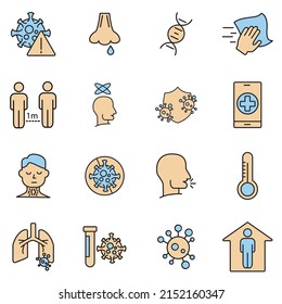 Iconos de gripe y virus configurados. Símbolo de paquete de gripe y virus elementos vectores para web infográfica