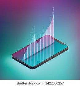 Fluctuated graph on smartphone. EPS10, Vector, illustration.