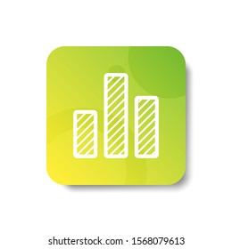 fluctuating bar chart round icon in outline / line and stripes style with colorful smooth gradient background, suitable for mobile and web UI, app button,  infographic, etc