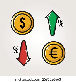 fluctuating exchange rates of the US dollar and the Euro icon vector vintage illustration design