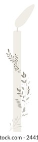Fluctuating flame of a wax candle with a floral design around it. Flame in the wind. Blowing out a candle. Flat design. Vector.