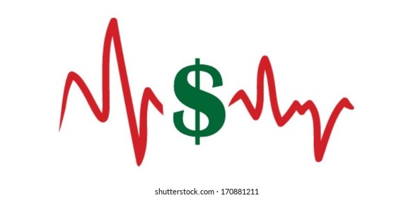 Fluctuation of the dollar, dollar graphic symbol, vector