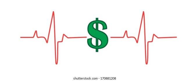 Fluctuation Of The Dollar Like Heart Bit, Dollar Graphic Symbol, Vector