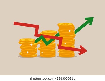 Fluctuation in stock market and bitcoin cryptocurrency. Vector illustration
