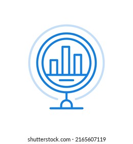 
Fluctuations infographics vector line icon. Graphical columns in circle on stand. Analyzing and checking successful information report. Marketing progress and decline staggering earnings.
