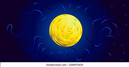 Fluent gradient circle full moon illustration in impressionistic style. Can be used for flow design poster, electronic music technology cover, flyer, logo, t-shirt print.