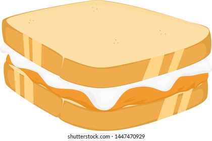 Fluffernutter sandwich vector art.  (Fluffy marshmallow creme and peanut butter on white bread.)  A super sweet and salty classic New England lunch favorite.  Isolated.  Part of my Epic Sandwich set.