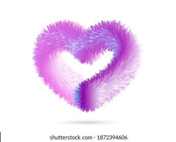 Fluffy 3D-Herz. Rosa und weich mit hervorstehenden villi romantischen Gratulation Liebe Valentinenkarte mit volumetrischen Vektor Kurven.