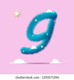 
Fluffy 3D winter number for advertising, posters, postcards and website design.Christmas fluffy and shaggy number Nine. Fur blue number Nine. Children's fluffy number on the snow. 3D sign