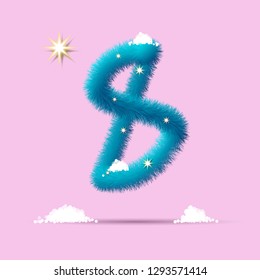 Fluffy 3D winter number for advertising, posters, postcards and website design.Christmas fluffy and shaggy number Eight. Fur blue number Eight. Children's fluffy number on the snow. 3D sign