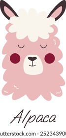 Ilustração de alpaca fofa. Retrato bonito desenhado à mão de um animal para design de quarto infantil, cartaz, cartão de aniversário.	