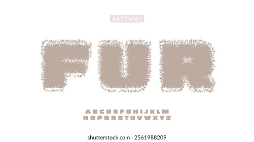 Fluffy alphabet typography, bold hairy letters, textured cozy font for warm logo and headline. Fat heavy smooth tactile branding typeface. Furry textured typography. Vector typeset. 