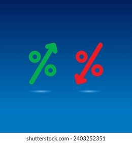 fluffy and arrowed percent symbols. percent symbol for growth. percent symbol for shrinking. percent symbol concept