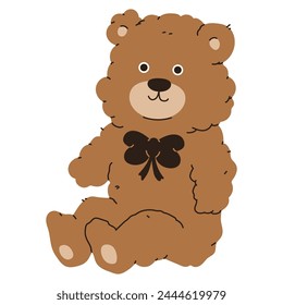 Fluffy bear toy vector cartoon illustration isolated on a white background.