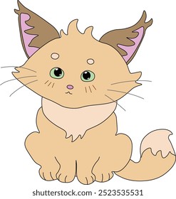um gato de areia bege fofo senta e olha atentamente e seriamente à frente, fácil de editar, vetor de estoque