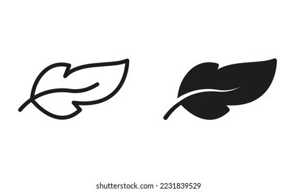 Fluffy Bird Feather Line and Silhouette Icon. Smooth Quill Black Pictogram. Lightweight Plume Sign. Ink Pen for Write Calligraphy Symbol. Isolated Vector Illustration.