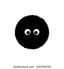 Fluffy black ball eyes. Comic drawing. Concept art. Vector illustration. stock image.